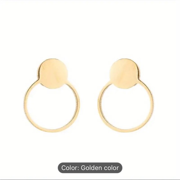 2 pairs Stainless Steel Round Smooth Stud Earrings, gold & steel, NWT - Picture 3 of 11